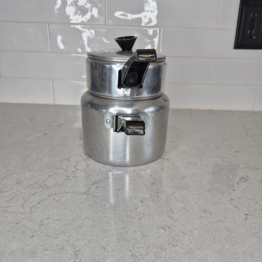 Vintage Double Boiler Aluminum Bakelite Handle Silver